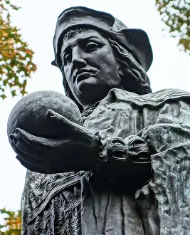 Connecticut Prints: Christopher Columbus statue at Wooster Square in New Haven CT USA