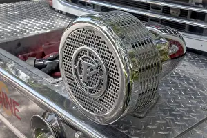 Siren Prints: Chrome siren on a Freightliner ladder truck owned by the Micanopy Fire Department