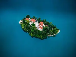 Bled Prints: Church on Island on Lake Bled in Slovenia
