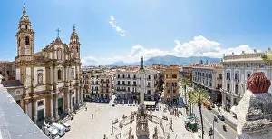 Domenico Prints: Church of Saint Dominic (Chiesa di San Domenico e Chiostro) and Immaculate Column at Piazza San Domenico in Palermo