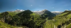 Shear Prints: church in a village in the french alps with mountains 3000 meters high