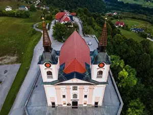 Seisenberk Prints: Church in Zuzemberk ( Seisenberk ) in Slovenia of Saint Mohorja in Fortunata. Drone View