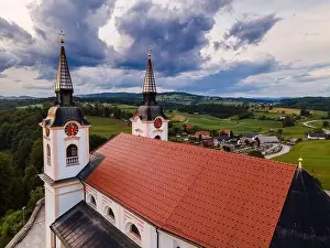 Church in Zuzemberk ( Seisenberk ) in Slovenia of Saint Mohorja in Fortunata. Drone View
