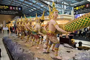 Scriptures Prints: Churning of the Milk Ocean sculpture at Suvarnabhumi Airport, Bangkok