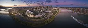 Cincinnati downtown aerial view at evening twilight, Ohio, USA skyline