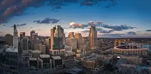 Skyline Cincinnati Prints: Cincinnati downtown aerial view, Ohio, USA skyline