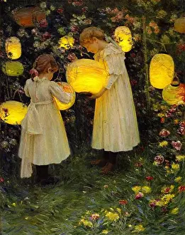 Ambience Prints: Circa 1895 painting titled Japanese Lanterns by American artist Luther Emerson Van Gorder