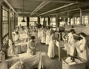 Seamstress Prints: Circa 1900s photograph, of a group of women employed at a laundry