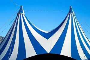 Entertain Prints: Circus tent stripped blue and white over clear sky