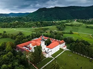 Cistercian Prints: Cistercian Abbey and Kostanjevica na Krki Castle in Slovenia Aerial Drone Photo