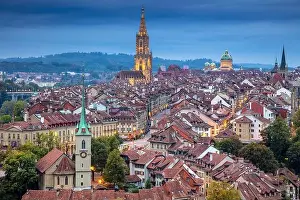 Cityscape Prints: City of Bern. Aerial cityscape image of the capital city of Bern