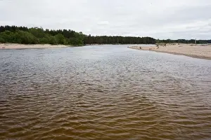 Drain Prints: City Carnikava, Latvia. Green nature in summer with River Gauja and waves. 03.06.2020