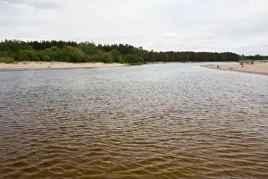 Drain Prints: City Carnikava, Latvia. Green nature in summer with River Gauja and waves. 03.06.2020