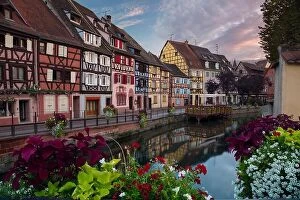 Flowers Collection: City of Colmar. Cityscape image of old town Colmar, France during sunset