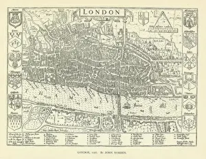 Southwark Prints: City of London in 1593 after John Norden. Southwark 1908 old antique map chart