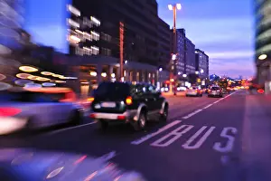 City night with cars motion blurred light in busy street