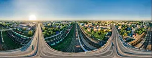 Riga Prints: City Riga Bridge and train road drone sphere 360 vr view