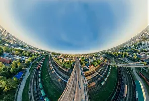 Riga Prints: City Riga Bridge and train road drone sphere 360 vr view