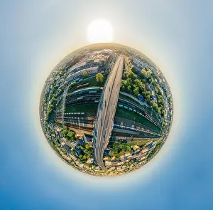Riga Prints: City Riga Bridge and train road drone sphere 360 vr view