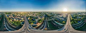 Riga Prints: City Riga Bridge and train road drone sphere 360 vr view