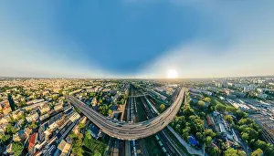Riga Prints: City Riga Bridge and train road drone sphere 360 vr view