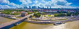 Palace Of Culture And Science Prints: City skyline background. Aerial view of Warsaw capital city of Poland