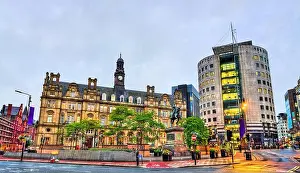 British English Prints: City Square in Leeds, England