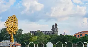Casa Prints: cityscape of managua city with old cathedral and metal yellow tree