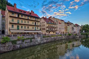 Franciscan Prints: Cityscape view on Ljubljanica river canal in Ljubljana old town
