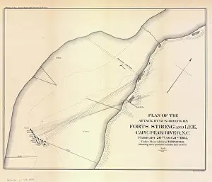Repaired Prints: Civil War Maps 1345 Plan of the attack by gun-boats on Forts Strong and Lee Cape Fear River NC February 20th