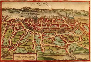 Private Collection Prints: CIVITATES ORBIS TERRARUM - TOURS (FRANCIA) - GRABADO - 1572