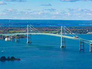 American United Prints: Claiborne Pell Newport Bridge aerial view in Newport Harbor in Narragansett Bay