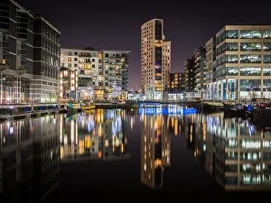 Water Reflections Prints: Clarence Dock / Leeds Dock in Leeds, West Yorkshire, UK at Night