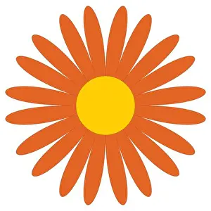 Monocrome Prints: Classic flower clip-art. Simple orange daisy, flower icon, symbol