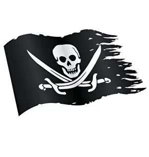 Jolly Prints: classic jolly roger pirate skull and crossed swords flag black