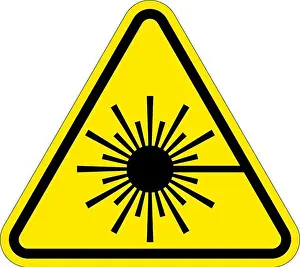 Contamination Prints: classic laser beam radiation hazard warning danger sign in yellow triangle symbol vector isolated on transparent