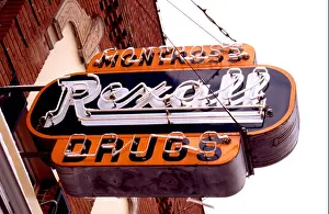 Fashioned Prints: Classic old drugstore sign in USA street