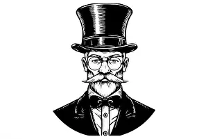 Cane Prints: Classic portrait of a Victorian gentleman in engraved style vector illustration