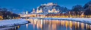 Reflections Prints: Classic view of the historic city of Salzburg with famous Festung Hohensalzburg