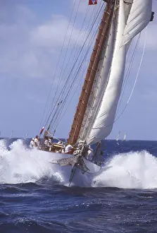 Yacht Racing Prints: A classic yacht sailing in rough seas
