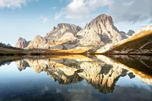 Clear water of alpine lake Piani in the Tre Cime Di Laveredo National Park, Dolomites, Italy