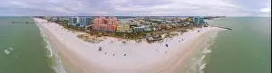 Clearwater Prints: Clearwater Beach panoramic aerial view including Pier 60 Fishing Pier and harbor in a cloudy day