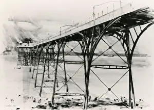 Clevedon Pier, painting by artist Edna Lumb, UK 1980s