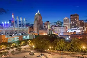 Cleveland, Ohio, USA downtown city skyline in evening