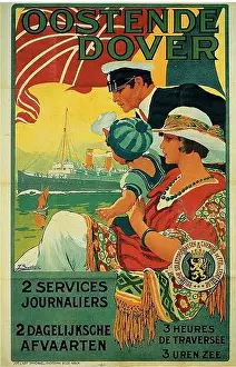 Dover Prints: Click On Vintage Belgian ship travel poster - From OOstende to Dover, 1920s
