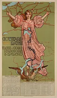 Maps Prints: Click On Vintage Vintage Swiss railway travel poster - Gotthard Bahn