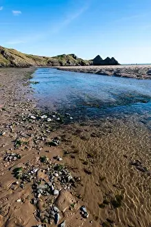 Swansea Prints: Three Cliffs Bay south coast beach the Gower Peninsula Swansea Wales uk