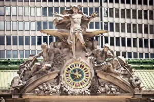 Hours Prints: Clock and Hercules, Mercury and Minerva sculptures