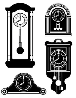 Timer Prints: clock old retro vintage icon stock vector illustration black outline silhouette isolated on white background