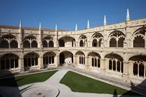 Churchyard Prints: Cloister of Jeronimos Monastery in Lisbon, Portugal, Manueline style architecture
